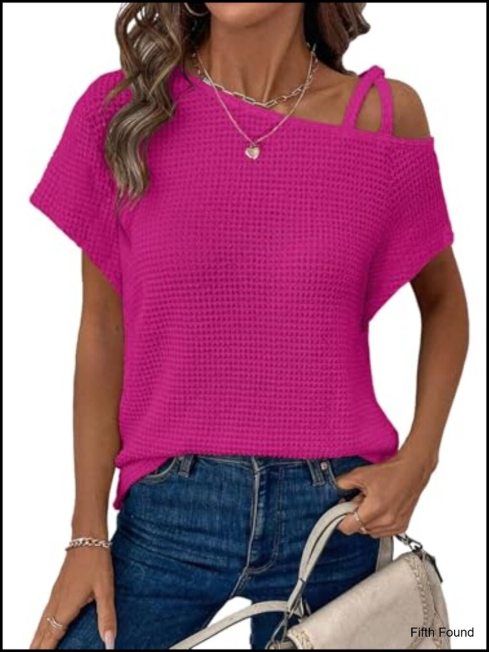 Waffle Knit One Shoulder Short Sleeve T-Shirt Casual Lightweight Top